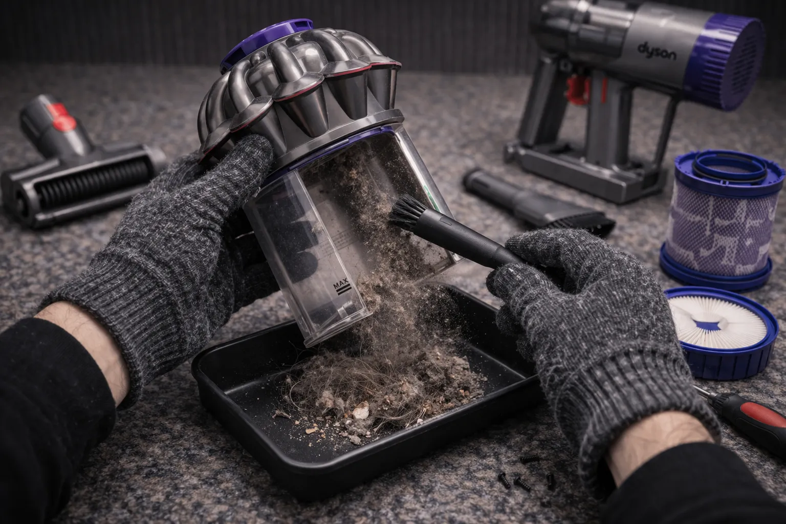 Чистка пылесоса Dyson от засоров и восстановление тяги