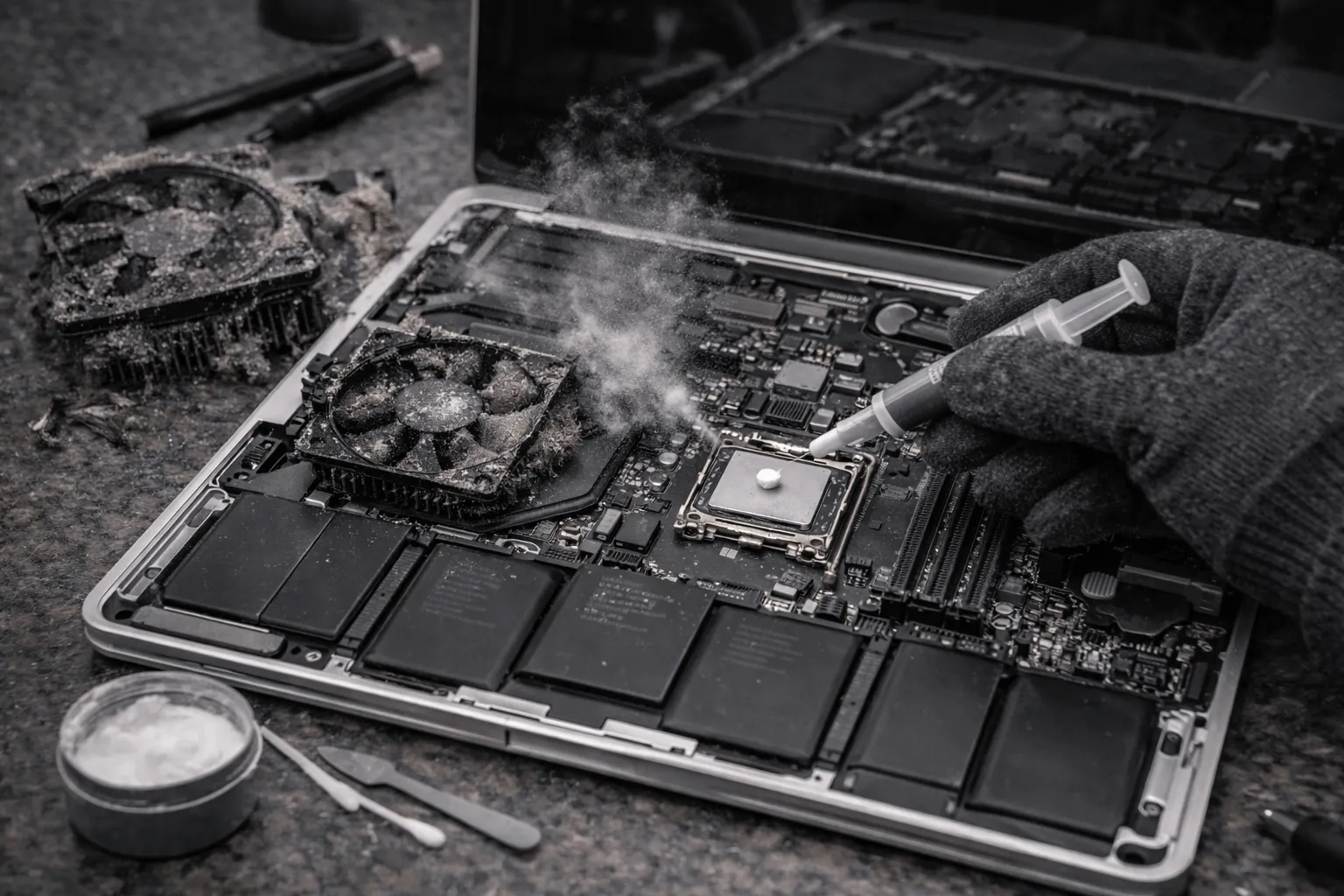 Чистка MacBook от пыли и замена термопасты